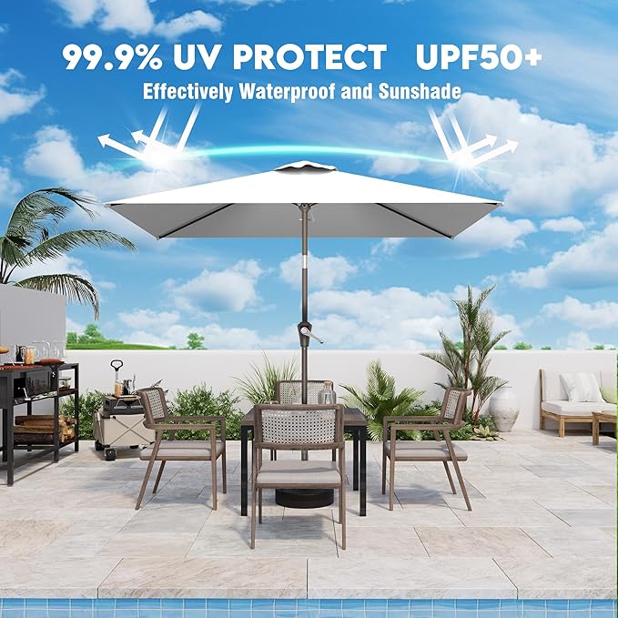6.5' x 10' Rectangular Patio Umbrellas for Outdoor, Outdoor Table Umbrella, Large Outdoor Patio Umbrellas with 6 Sturdy Ribs for Market, Garden, Pool (Light Gray)