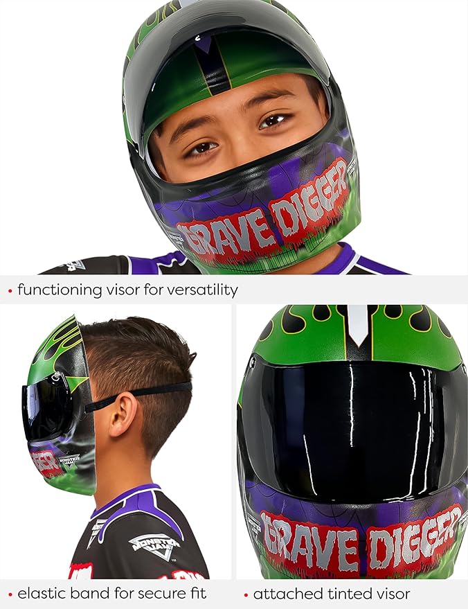 Rubies Monster Jam Grave Digger Plastic Half-Mask for Kids Boys, One Size for Themed Parties and Halloween