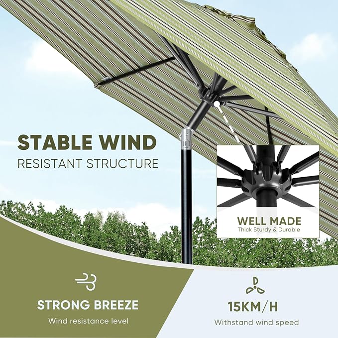 Tempera Patio Market Outdoor Table Umbrella with Push Button Tilt and Crank,Large Sun Umbrella with Sturdy Pole&Fade resistant canopy,Easy to set