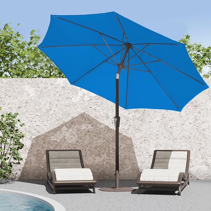 PatioKingdom 9FT Patio Outdoor Umbrella-UPF 50+ Sun Shade with Wind Vent, Push-Button Tilt & Smooth Crank Lift, Rust-Resistant Fiberglass Frame for Garden, Backyard,Yard