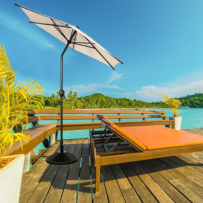 Abba Patio 7.5FT Lyon Outdoor Patio Umbrella Outdoor Table Umbrella with Push Button Tilt and Crank Market Umbrella 6 Sturdy Ribs UV Protection Waterproof for Garden Deck Backyard Pool Beige