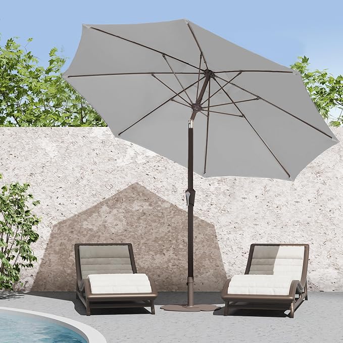 PatioKingdom 9FT Patio Outdoor Umbrella-UPF 50+ Sun Shade with Wind Vent, Push-Button Tilt & Smooth Crank Lift, Rust-Resistant Fiberglass Frame for Garden, Backyard,Yard