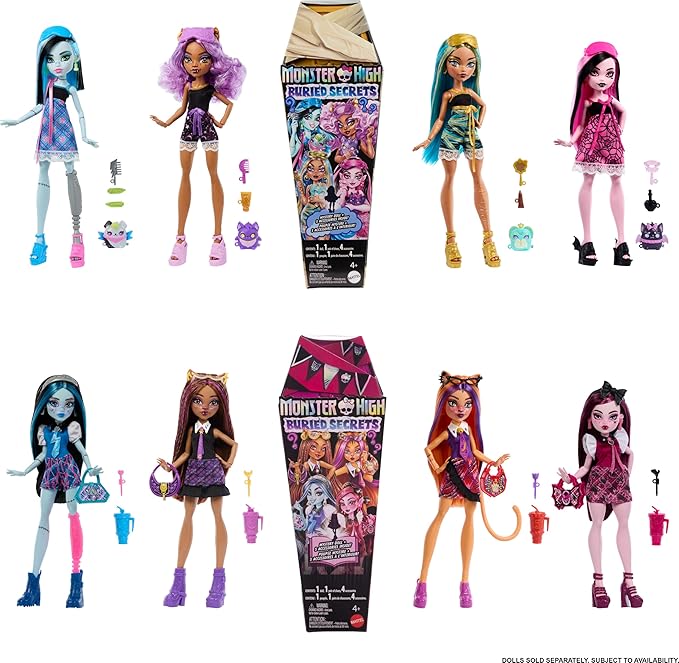 Monster High Buried Secrets Dolls and Accessories, Cozy Creepover Theme with Mystery Doll and 5 Unboxing Surprises (Characters May Vary)