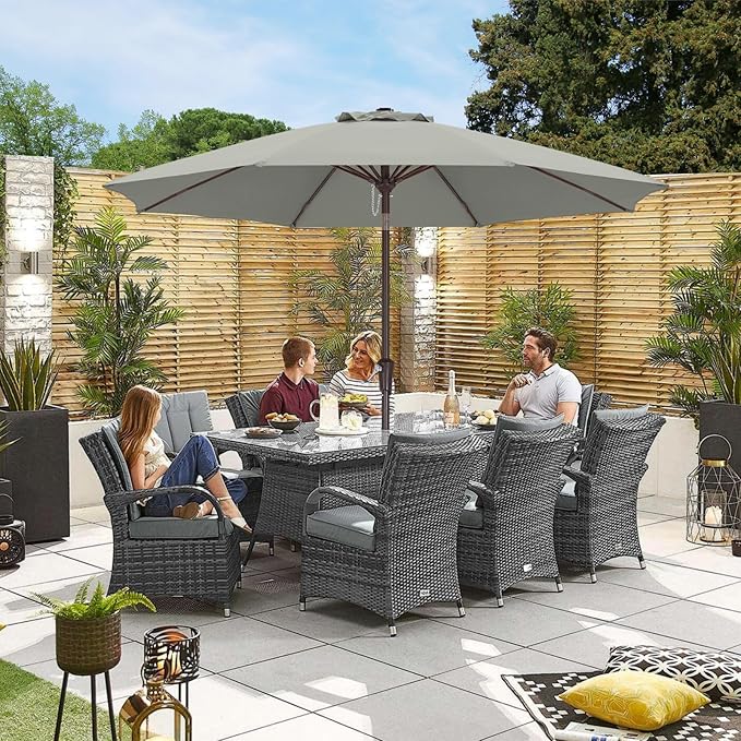 ABCCANOPY 9FT Outdoor Patio Umbrella, 8 Ribs Table Umbrella w/Crank for Easy Set Up, Suitable for Garden, Lawn, Deck & Backyard (Gray)