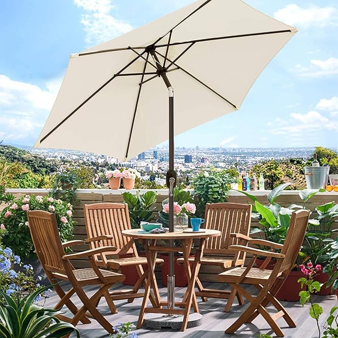 Blissun 7.5 ft Patio Umbrella, Yard Umbrella, Outdoor Market Umbrella with Push Button Tilt Crank (Creamy White)