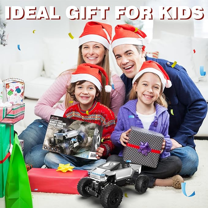1/14 Scale 4WD RC Monster Truck, 2.4GHz Remote Control Car with LED Lights, All-Terrain Off-Road Toy for Kids Ages 6-12, Christmas Birthday Gift for Boys Girls Adult