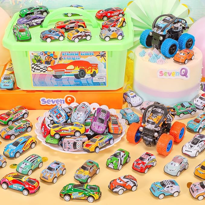 Toy Cars for Kids Ages 4-8, 56Pcs Monster Truck Toys Pull Back Cars with Storage Box, Race Cars Party Favors for Toddler Toys Pinata Goodie Bag Stuffers Christmas Treasure Box Classroom Prizes