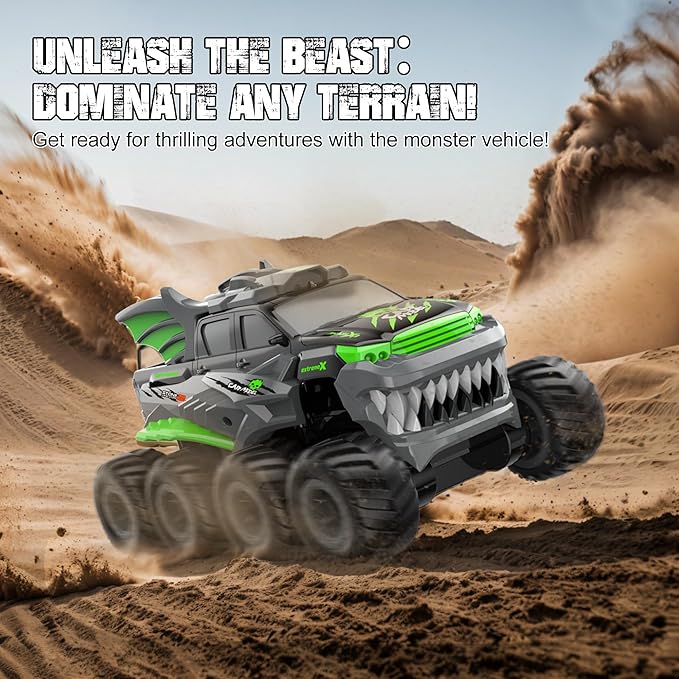 YOLOPLUS+ Amphibious Remote Control Car 8WD RC Monster Truck, 2.4GHZ 1:16 Waterproof All-Terrain Off-Road RC Cars Toys, Pool Toys Gifts for Boys and Girls Age 8-12, Green