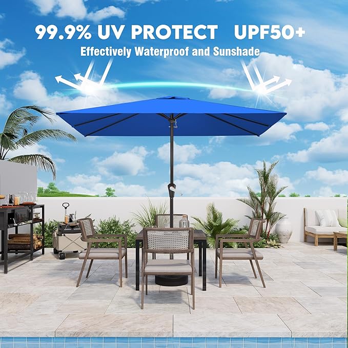 8' x 10' Rectangular Patio Umbrellas for Outdoor, Outdoor Table Umbrella, Large Outdoor Patio Umbrellas with 8 Sturdy Ribs for Market, Garden, Pool (Royal Blue)