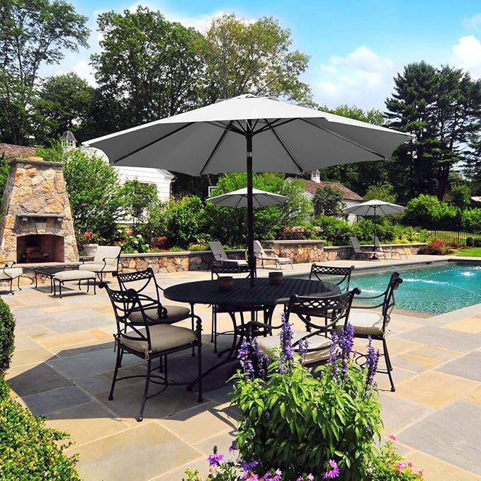 Yaheetech 9FT Patio Umbrella Outdoor Umbrella Patio Yard Market Table Umbrella with Push Button Tilt & Crank for Garden/Beach/Lawn/Deck/Backyard/Pool, 8 Ribs, Gray