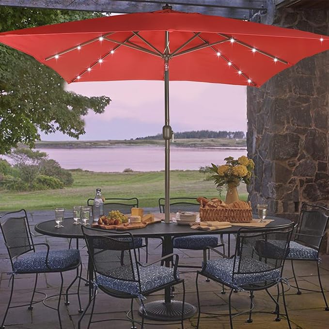 Blissun Rectangular Patio Umbrella, Table Market Umbrella with Tilt and Crank, Outdoor Umbrella for Garden, Deck, Backyard, Pool and Beach