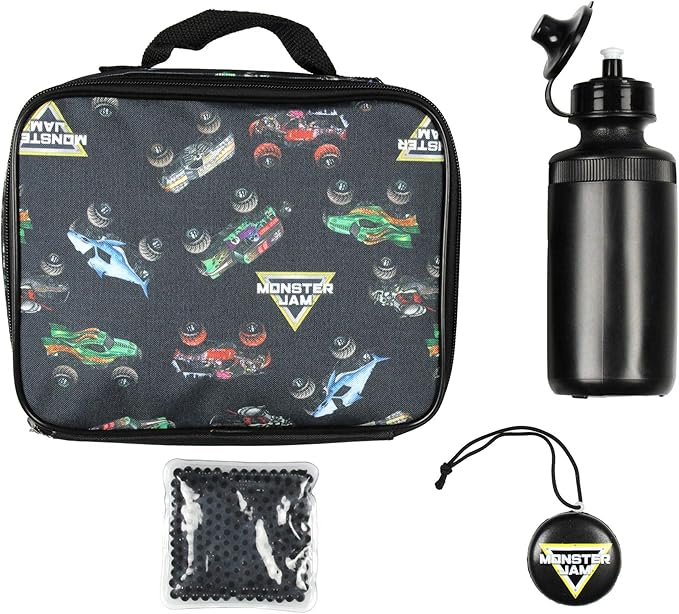 INTIMO Monster Jam Megalodon Grave Digger Max-D Monster Trucks Backpack Lunch Bag Water Bottle Ice Pack 5 Piece Mega Set