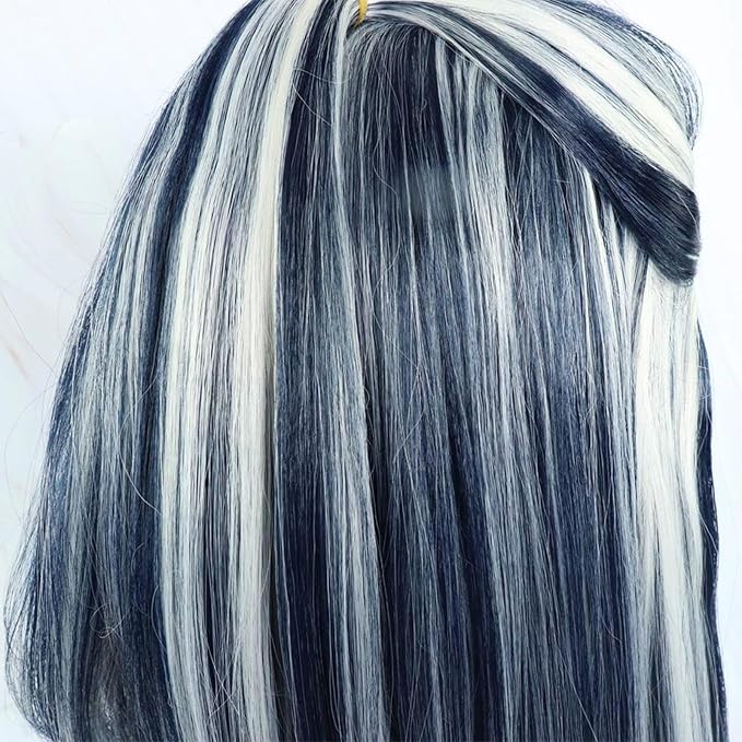 Monster Frankie Stein Wig High School Frankie Stein Cosplay Black And White Wig with Ponytail Long Straight Heat Resistant Costume Wig