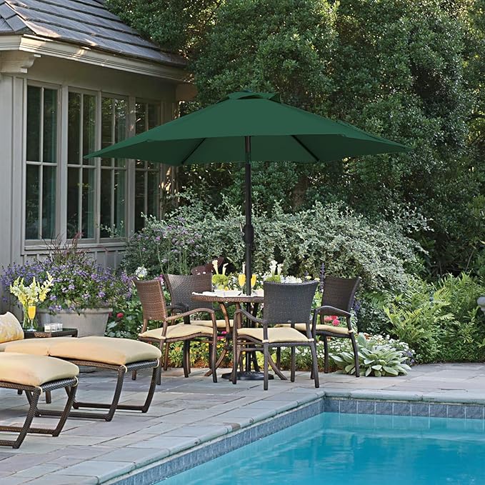 Yaheetech 7.5ft Outdoor Patio Umbrella, Outdoor Table Umbrella with Push Button Tilt and Crank, Market Umbrella Yard Umbrella for Garden, Deck, Backyard, Pool, Dark Green
