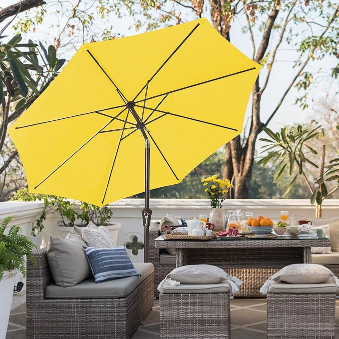 JEAREY 9FT Outdoor Patio Umbrella Outdoor Table Umbrella with Push Button Tilt and Crank, Market Umbrella 8 Sturdy Ribs UV Protection Waterproof for Garden, Deck, Backyard, Pool (Yellow)