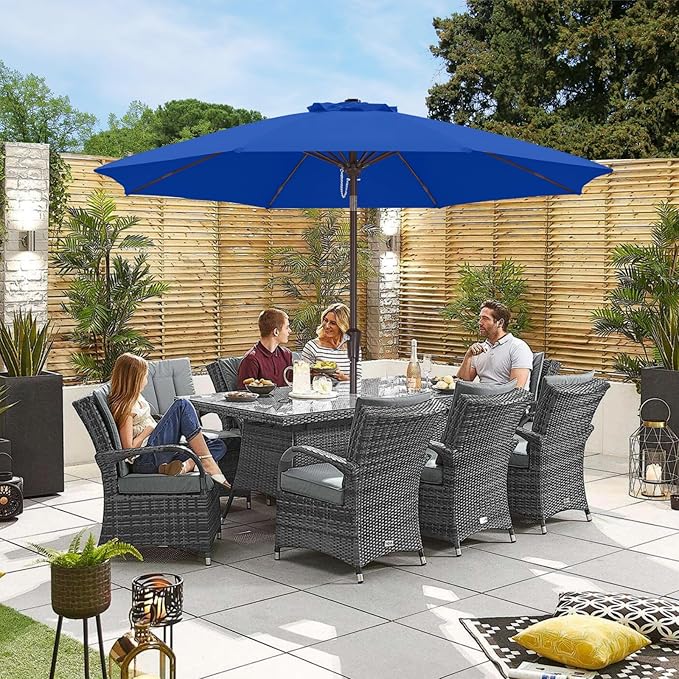 ABCCANOPY 9FT Outdoor Patio Umbrella, 8 Ribs Table Umbrella w/Crank for Easy Set Up, Suitable for Garden, Lawn, Deck & Backyard (Blue)