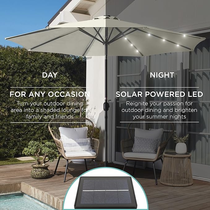 Best Choice Products 10ft Solar Polyester LED Lighted Patio Umbrella w/Tilt Adjustment and UV-Resistant Fabric - Ivory