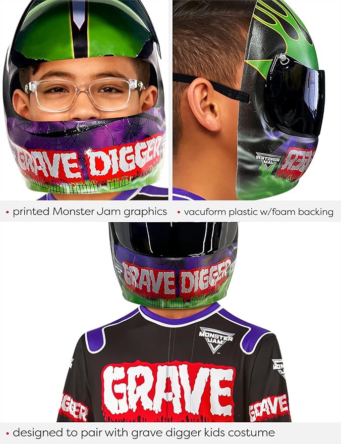 Rubies Monster Jam Grave Digger Plastic Half-Mask for Kids Boys, One Size for Themed Parties and Halloween