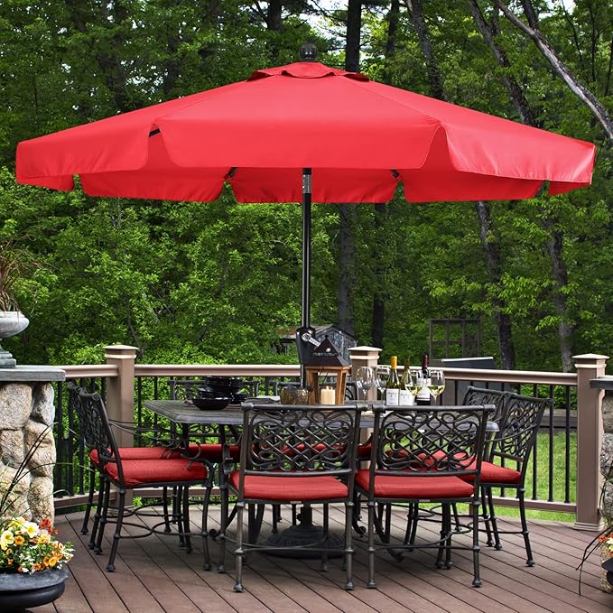 MASTERCANOPY Valance Patio Umbrella for Outdoor Table Market -8 Ribs (9ft, Red)