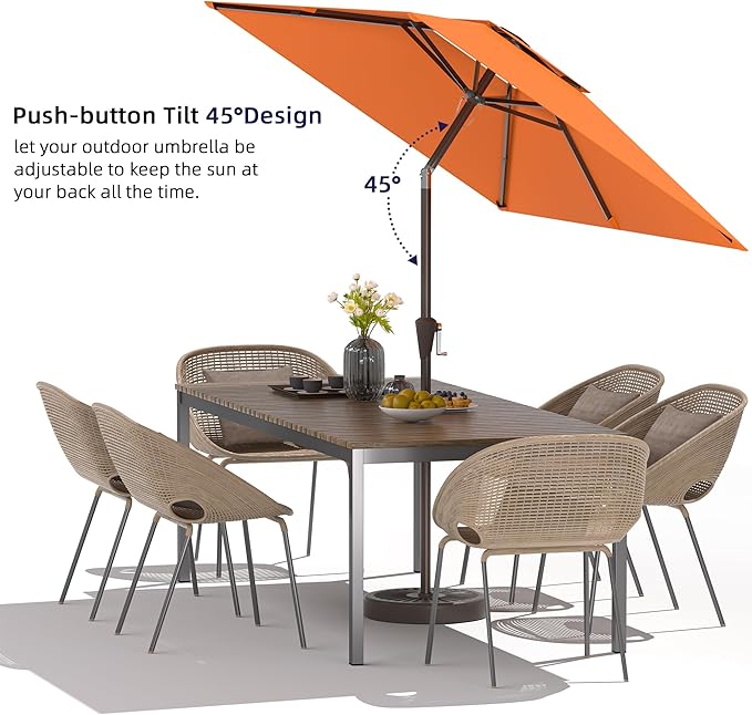 6.6x10ft Rectangular Patio Umbrella, 2 Tiers Outdoor Table Umbrellas with Push Button Tilt and Crank for Patio, Pool, Backyard, Deck, Picnic, Yard (Orange)