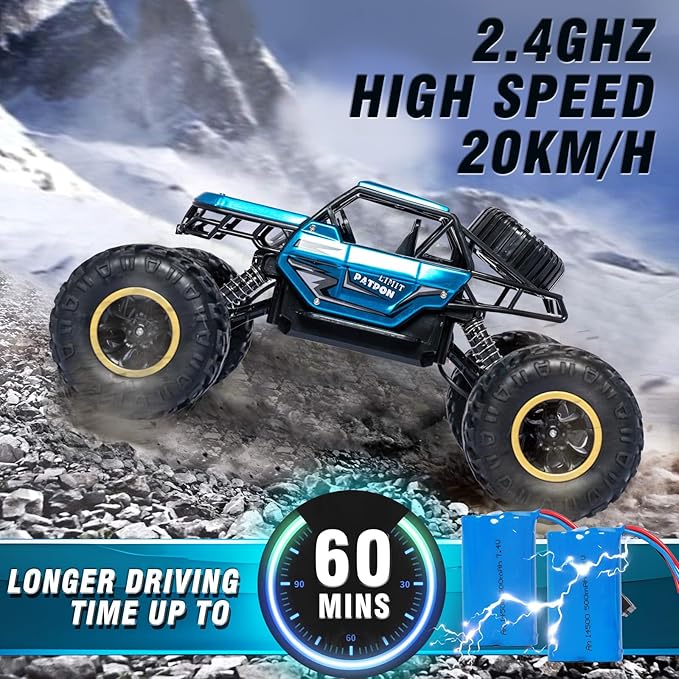 Blue RC Trucks Remote Control Car 1:14 Off Road Monster Truck,Metal Shell Crawler,2.4Ghz 20km/h High Speed All Terrain Hobby Truck