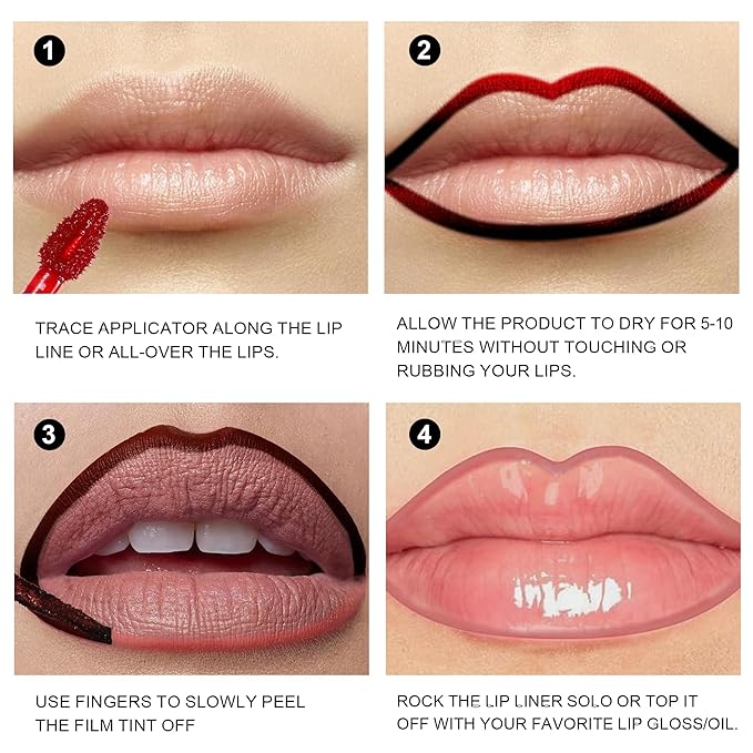 Peel Off Lip Tint, Wipe-On Colour Liquid Lipsticks, Tattoo Lip Glaze, Matte High Pigment Long Wear Waterproof Lip Contour Stain Non Smudge Transfer Proof Tear-off Lip Gross (#06, 0.12 floz)