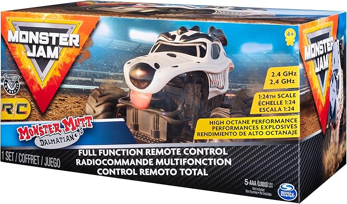 Monster Jam, Official Monster Mutt Dalmatian Remote Control Monster Truck for Boys and Girls, 1:24 Scale, 2.4 GHz, Kids Toys for Ages 4-6+