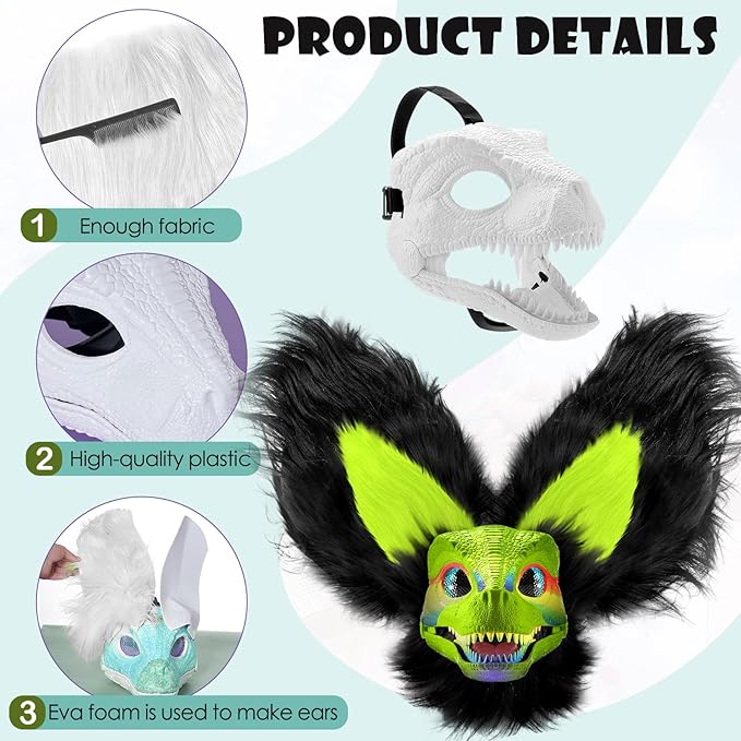 13 Pcs DIY Dino Mask Kit Hard Plastic Dinosaur Mask Furry Therian Dino Costume Kit Animal Dinosaur Party Costume