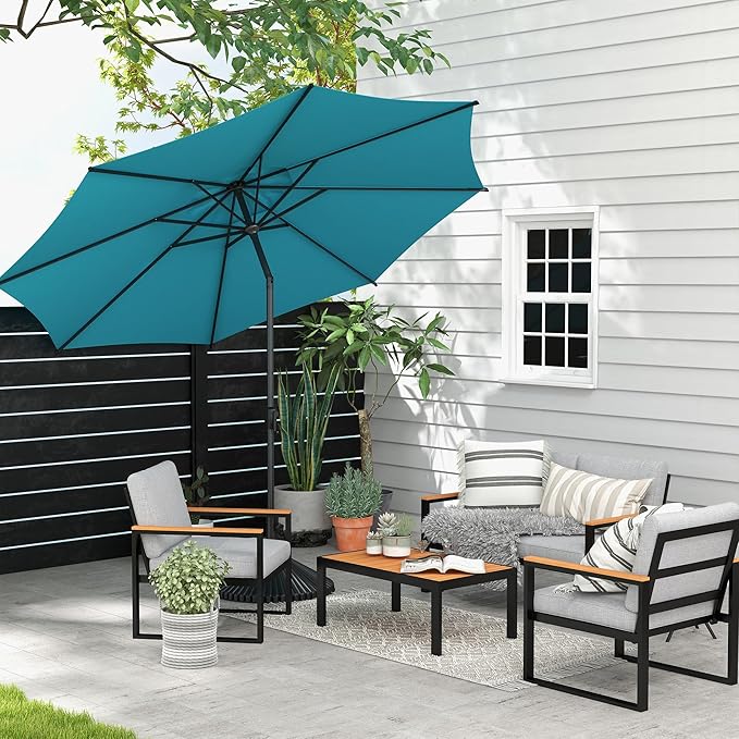 Abba Patio 9FT Lyon Outdoor Patio Umbrella Outdoor Table Umbrella with Push Button Tilt and Crank Market Umbrella 8 Sturdy Ribs UV Protection Waterproof for Garden Deck Backyard Pool Light Blue