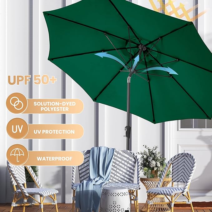 Ayge 9FT Large Outdoor Patio Umbrella Market Table Umbrella-UV Resistant, Easy Push Button Tilt and Crank, 8 Sturdy Fiberglass Ribs Heavy-Duty Pool Umbrella for Deck, Backyard,Garden