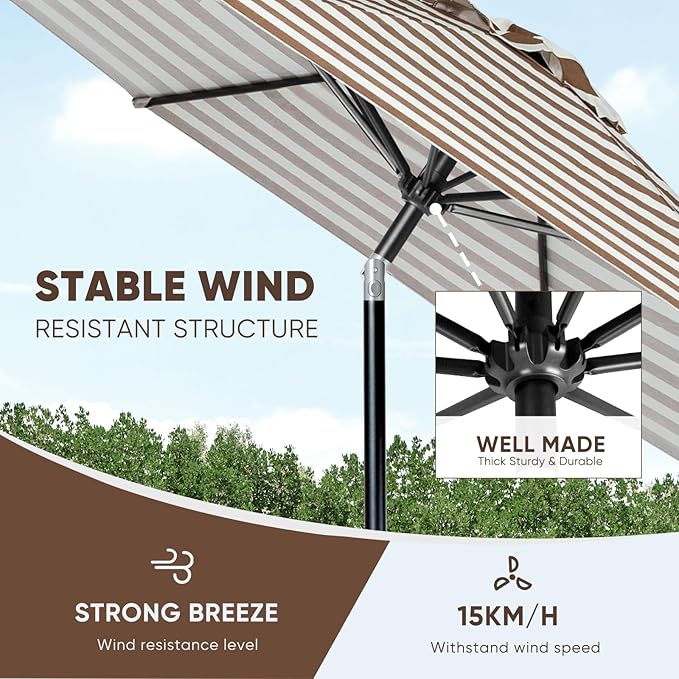 Tempera Patio Market Outdoor Table Umbrella with Push Button Tilt and Crank,Large Sun Umbrella with Sturdy Pole&Fade resistant canopy,Easy to set
