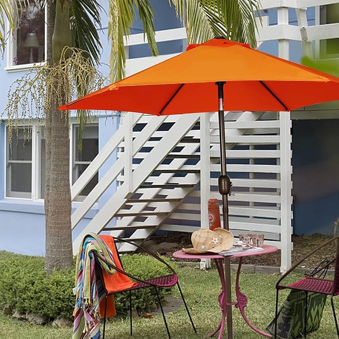Blissun 7.5 ft Patio Umbrella, Yard Umbrella, Outdoor Market Umbrella with Push Button Tilt Crank, Orange
