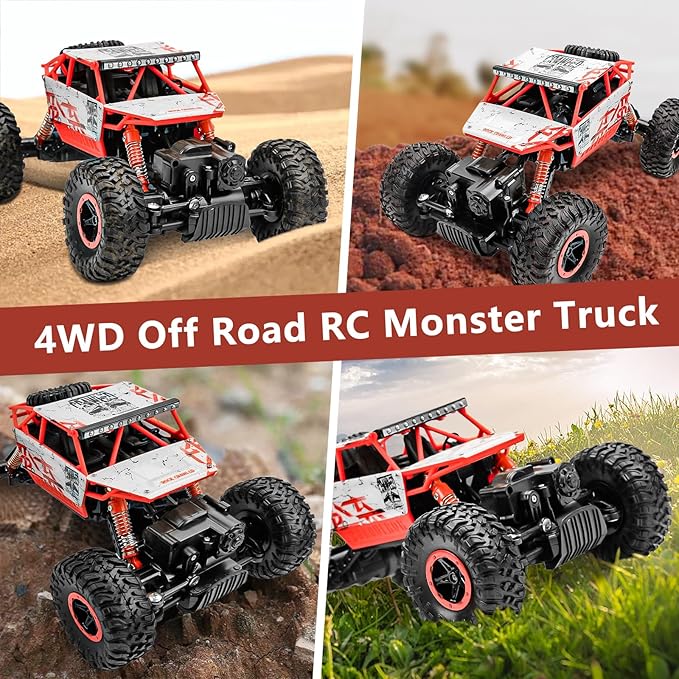 Cheerwing 1:18 Rock Crawler 2.4Ghz Remote Control Car 4WD Off Road RC Monster Truck 2 Battery(Red)