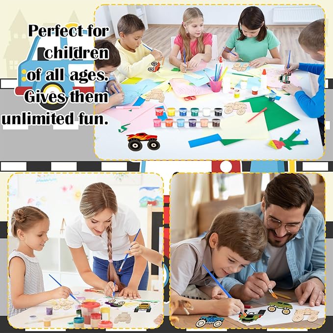 24 Pcs Unfinished Wood Monster Truck Cutouts Crafts Truck Party Favors Vehicles to Paint Wooden Car Magnets Ornaments DIY Tags Gift for Car Party Decoration Craft Project
