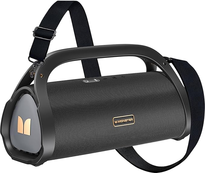 Monster Adventurer Max Portable Bluetooth Speaker, IPX7 Waterproof Wireless Speaker with Double Subwoofer Rich Bass, 100W Stereo Loud Sound with 24H Playtime for Outdoor Pool Beach, Gold