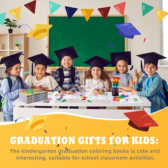 BenLouis 24 Kindergarten Graduation Mini Coloring Books Kids with 24 Stacking Crayons Preschool Party Favors Activity Books Bulk for Kids Student Grad Party Goodie Bag Gift Stuffer Classroom Reward