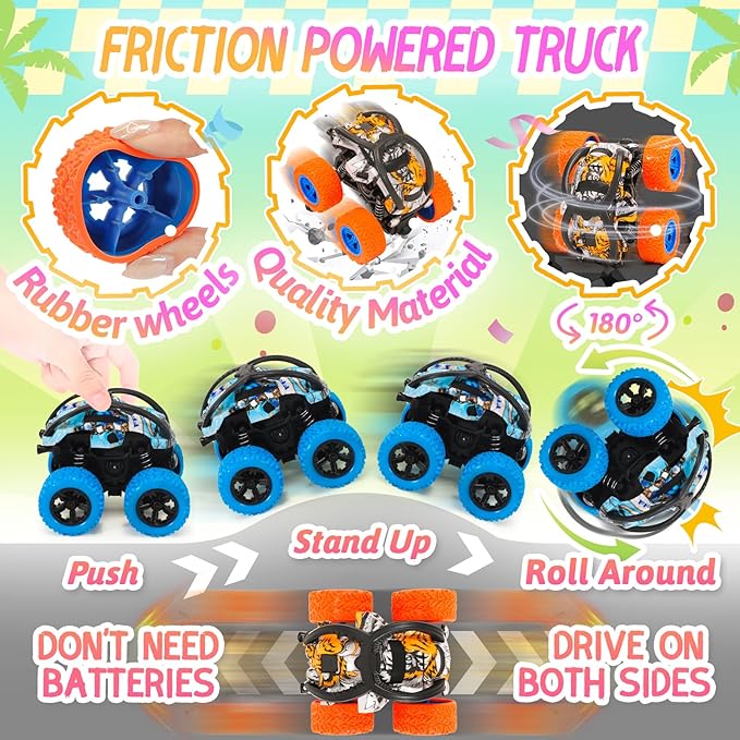 Toy Cars for Kids Ages 4-8, 56Pcs Monster Truck Toys Pull Back Cars with Storage Box, Race Cars Party Favors for Toddler Toys Pinata Goodie Bag Stuffers Christmas Treasure Box Classroom Prizes