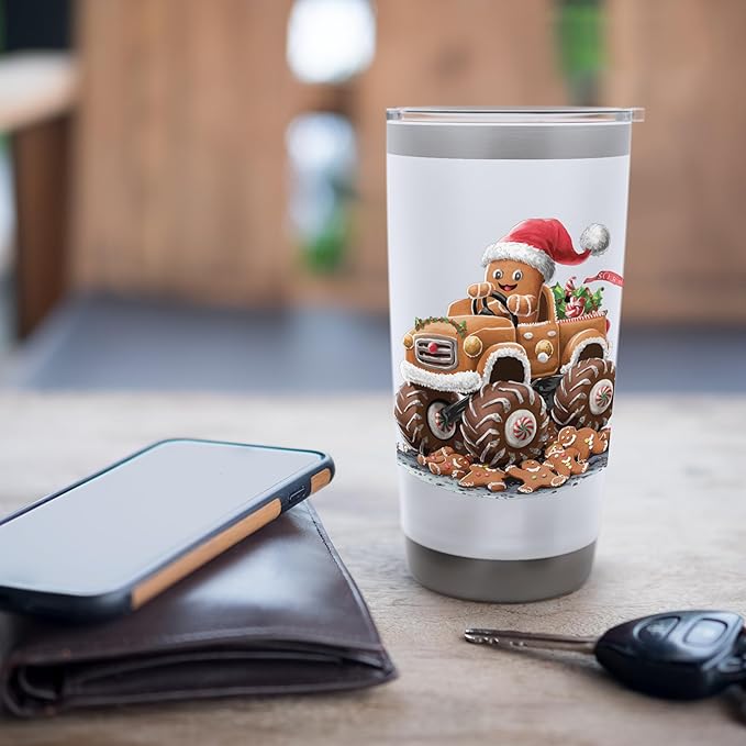 Funny Monster Truck Gingerbread Man Baking Christmas Cookies Stainless Steel Insulated Tumbler