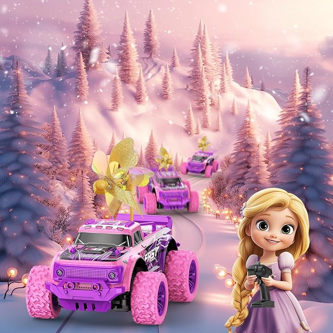 Remote Control Car for Girls: 1:20 Scale Pink Purple Rc Truck with LED Light and DIY Windmills - 20Km/h All Terrain Fast RC Cars, 2.4GHz Monster Truck Toys for Kids Gift