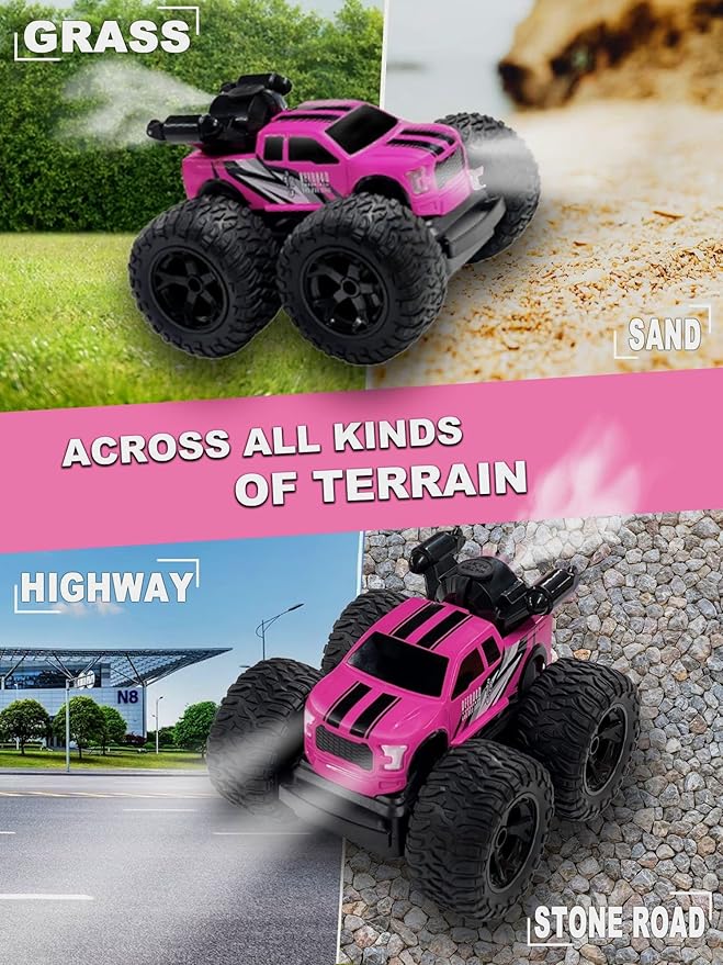 Monster Truck for Girls, Remote Control Car Toys, Pink RC Trucks With Spray Function, 4WD 360 Flips Rotating Car, Ideal Birthday for 3+ Year Old Girls
