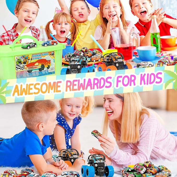 Toy Cars for Kids Ages 4-8, 56Pcs Monster Truck Toys Pull Back Cars with Storage Box, Race Cars Party Favors for Toddler Toys Pinata Goodie Bag Stuffers Christmas Treasure Box Classroom Prizes