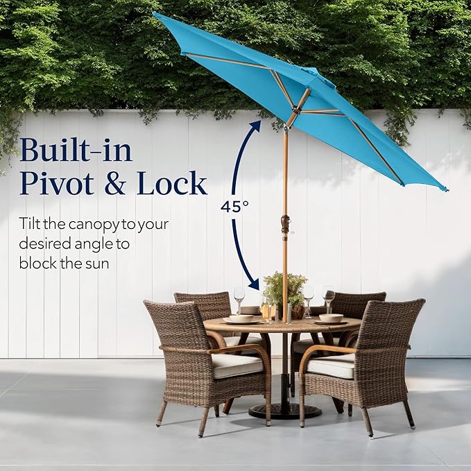 Best Choice Products 10ft Market Umbrella, Outdoor Sun Shade for Backyard, Deck, Poolside, Table w/Woodgrain Pattern, Easy Tilt & Crank - Sky Blue