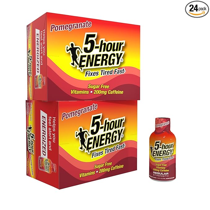 5-hour ENERGY Regular Strength Energy Shot, Pomegranate Flavor (1.93 oz. - 24 Count) Zero Calories & Sugar-Free 200 mg Caffeinated Shot, Amino Acids & B Vitamins, Dietary Supplements