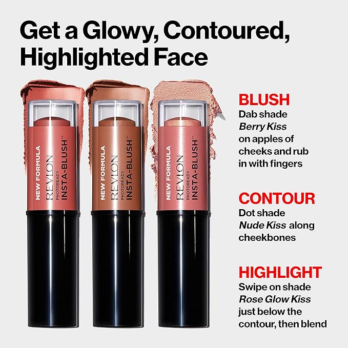 Revlon Blush Stick, PhotoReady Insta-Blush Face Makeup with Nude Kiss, 1.15 Oz