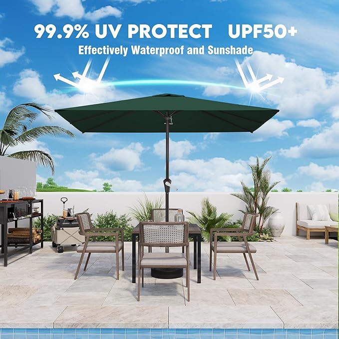 8' x 10' Rectangular Patio Umbrellas for Outdoor, Outdoor Table Umbrella, Large Outdoor Patio Umbrellas with 8 Sturdy Ribs for Market, Garden, Pool (Dark Green)