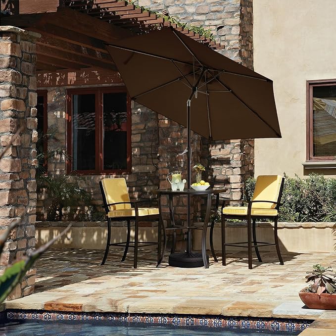 JEAREY 7.5FT Patio Umbrella Market Table Umbrella with 6 Sturdy Ribs, Push Button Tilt/Crank Outdoor Umbrella for Garden, Deck, Backyard, Pool and Beach,Brown