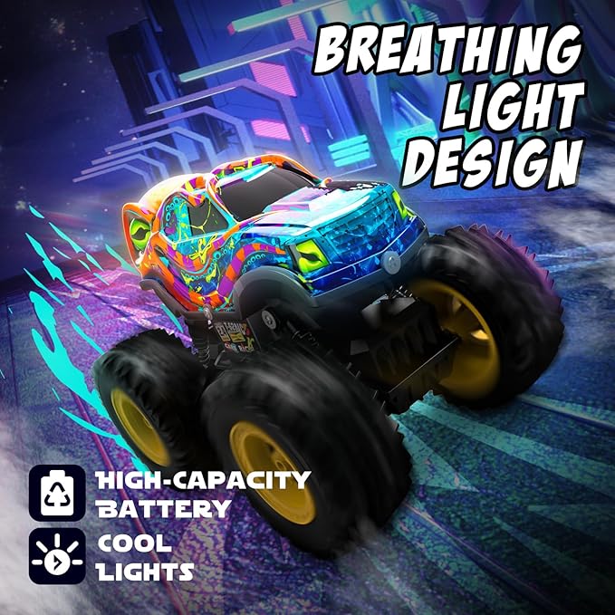 Octopus Monster Truck RC Car for Boys Age 4-8, 1:16 Scale Rechargeable Remote Control Car with LED Lights, Off-Road Vehicle Toy Birthday for 5 6 7 Year Old boy