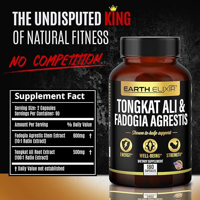 Fadogia Agrestis 600mg and Tongkat Ali 500mg Supplements (180 Capsules) - Made in USA - 3 Month Supply β 3rd Party Tested - Long Jack - Tongkat Ali Fadogia Agrestis for Men and Women