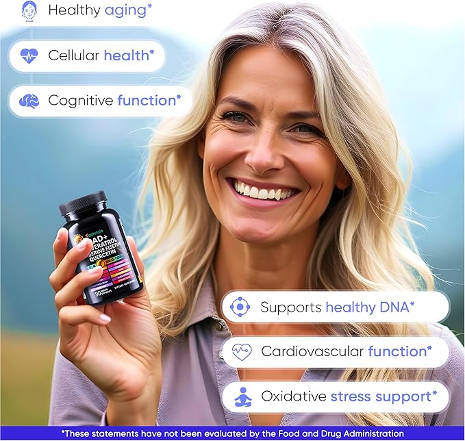 NAD Supplement. Longevity Formula with NAD, Trans Resveratrol, Quercetin, Betaine Anhydrous, Grape Seed, Fisetin. 180 Capsules