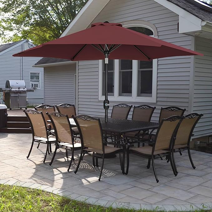 Yaheetech Patio Umbrella, 9FT Outdoor Table Market Umbrella with Push Button Tilt and Crank, Yard Sun Shade with Sturdy Ribs for Garden, Deck, Backyard, Pool, Burgungy